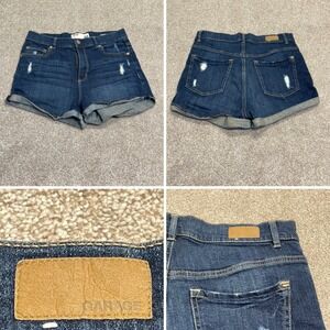 Garage womens denim shorts sz 9 distress high waist high rise dark wash stretch